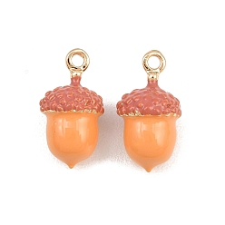 Orange Alloy Enamel Pendants, 3D Acorn Charms, Golden, Orange, 17x9x8.5mm, Hole: 1.6mm