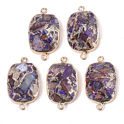 Colorful Assembled Bronzite and Synthetic Imperial Jasper Links connectors, with Light Gold Plated Brass Edge and Iron Loops, Rounded Rectangle
, Colorful, 40~41x22~23x10~11mm, Hole: 2.5mm
