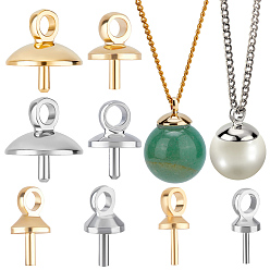 (52) Непрозрачная лаванда 40 шт. 8 стили латунные чашки жемчужные штифты скобы булавки подвески, за половину пробурено бисера, долговечный, разноцветные, 7~8.5x2.5~8 мм, отверстие : 1.6~2 мм, штифты : 0.6~1 мм, 5 шт / стиль