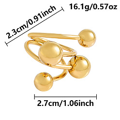 Настоящее золото 18K 304 открытые кольца манжеты из нержавеющей стали, круглый шар, реальный 18 k позолоченный, внутренний диаметр: регулируемый