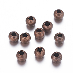 Red Copper Iron Spacer Beads, Nickel Free, Round, Red Copper Color, 3mm diameter, hole:1mm