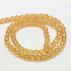 Orange Glass Beads Strands, Faceted(32 Facets), Round, Orange, 4mm, Hole: 1mm, about 98pcs/strand, 13.7 inch