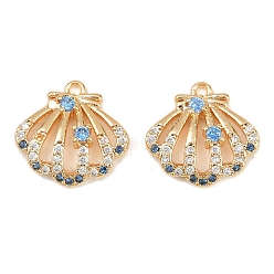 Настоящее золото 18K Латунные микро проложить кубического циркония прелести, без кадмия, без никеля и без свинца, подвески в форме ракушек, реальный 18 k позолоченный, 14x14.5x3.5 мм, отверстие : 1.4 мм