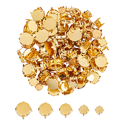 Golden 201 Stainless Steel Sew on Prong Settings, Claw Settings for Pointed Back Rhinestone, Flat Round, Golden, Tray: 7~14.5mm, 7.5x6mm, Hole: 1mm, 220pcs/box