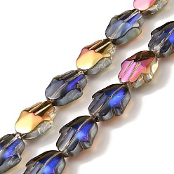 Orchid Transparent Electroplate Glass Beads Strands, Half Rainbow Plated, Hamsa Hand, Orchid, 17.8x13.5x7.5mm, Hole: 1.3mm, about 40pcs/strand, 27.95 inch(71cm)