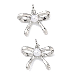 Платина Подвески из искусственного жемчуга из латуни и АБС, очарование бантом, долговечный, без кадмия и без свинца, стойки покрытие, платина, 13.5x17.5x5.5 мм, Перейти кольцо: 5x1 мм, внутренний диаметр: 3.5 мм