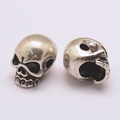 Mixed Color Brass Beads, Long-Lasting Plated, Cadmium Free & Nickel Free & Lead Free, Skull, Mixed Color, 10x8x10mm, Hole: 2mm