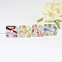 (52) Непрозрачная лаванда Кулон ручной работы в виде флакона духов лэмпворк, квадрат и сердце, разноцветные, 20x20 мм