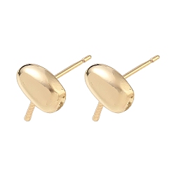 Light Gold Brass Stud Earring Findings, Oval, for Half Drilled Beads, Long-Lasting Plated, Rack Plating, Light Gold, 8.5x11mm, Pin: 12x0.7mm & 1mm
