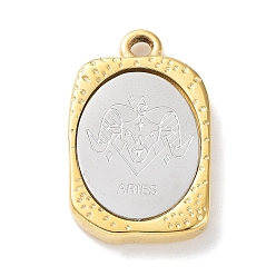 Bélier Pendentifs en acier inoxydable, rectangle avec breloque douze constellations, or et acier inoxydable Couleur, Aries, 304mm, Trou: 23x14.5x3mm