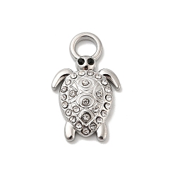 Нержавеющая Сталь Цвет 304 из нержавеющей стали горный хрусталь подвески, прелести черепахи, без кадмия, без никеля и без свинца, цвет нержавеющей стали, 23x14x2.5 мм, отверстие : 4 мм