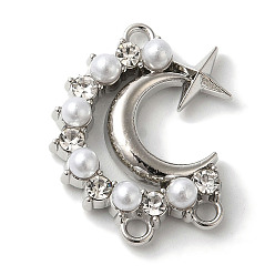 Платина Звенья компонентов люстры из сплава с кристаллами и стразами, Луна со звездами и звеньями из абс-пластика с имитацией жемчуга, без кадмия, без никеля и без свинца, платина, 22x18x5 мм, отверстие : 1.6 мм