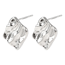 Platinum SHEGRACE Brass Stud Earring Findings, Rhombus, Cadmium Free & Lead Free & Nickel Free, Long-Lasting Plated, Platinum, 16x16mm, Hole: 2mm, Pin: 11x0.7mm