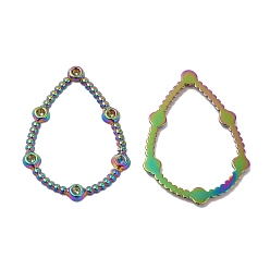 Rainbow Color Ion Plating(IP) 304 Stainless Steel Linking Ring Rhinestone Settings, Teardrop, Rainbow Color, Fit for 1.6mm Rhinestone, 27.5x20x1mm, 