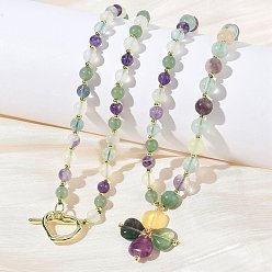 Fluorita Collares redondos con colgante de trébol de fluorita natural para el Día de San Patricio, con cuentas y cierres de corazón., dorado, 30.51~31.69 pulgada (77.5~80.5 cm)