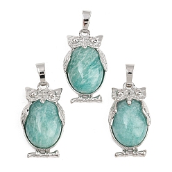 Сова Природные подвески амазонит, латунные драгоценные камни, амулеты в виде животных, стойки покрытие, долговечный, платина, сова прелести, 28x15.5x8 мм, отверстие : 8x5 мм