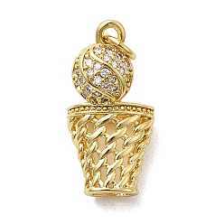 Золотой Латунные микро проложить кубического циркония подвески, баскетбол, долговечный, стойки покрытие, с целью перехода в кольце, золотые, 20.5x10.5x8.5 мм