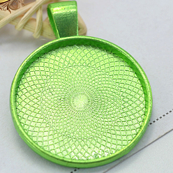 Зеленый газон Электрофорез настройки кабошон Сплав, плоско-круглые, зеленый газон, лоток : 25 мм, 35.5x27.5x5.5 мм, отверстие : 4.5x6 мм