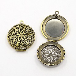 Brushed Antique Bronze Romantic Valentines Day Ideas for Him with Your Photo Brass Diffuser Locket Pendants, Picture Frame Charms for Necklace, Brushed Antique Bronze, Flat Round, about 27mm wide, 32mm long, hole: 2mm