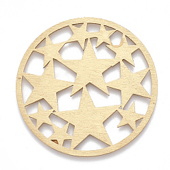 Golden Aluminium Filigree Joiners Links, Laser Cut Filigree Joiners Links, Flat Round with Star, Golden, 50x1mm