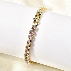 Pink Латунные браслеты с квадратными звеньями из микрофибры с кубическим цирконием, цепочка панцирного плетения ювелирные изделия для женщин, без кадмия и без свинца, долговечный, стойки покрытие, реальный 18 k позолоченный, розовые, 6-5/8 дюйм (16.7 см)