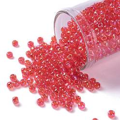 (165) Transparent AB Light Siam Ruby TOHO Round Seed Beads, Japanese Seed Beads, (165) Transparent AB Light Siam Ruby, 8/0, 3mm, Hole: 1mm, about 222pcs/bottle, 10g/bottle