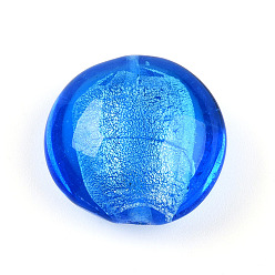 Озёрно--синий Стеклянные бусины, с фольгой внутри, ручная работа, плоско-круглые, Плут синий, 19~21x10~12 мм, отверстие : 1~2 мм