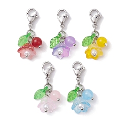 Нержавеющая Сталь Цвет Подвеска из цветочного стекла и натурального и окрашенного малайзийского нефрита, Подвески с застежками-когтями омара для украшения сумок, цвет нержавеющей стали, 30 мм