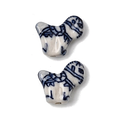 Морской Синий Фарфоровые бусины ручной работы, лошадь, белый и голубой фарфор, Marine Blue, 18.5~19.5x20.5~21.5x7~7.5 мм, отверстие : 1.5 мм