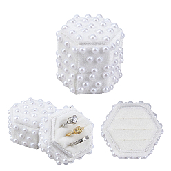 Бежевый 1коробки для хранения бархатных колец из поликарбоната, с имитацией жемчуга, шестиугольный, бежевые, 5x5x5.5 см