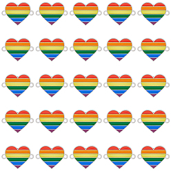 Разноцветный 30шт. радужного цвета сплав эмалированный соединительный брелок, сердечные ссылки, без кадмия, без никеля и без свинца, платина, красочный, 20x27x1.3 мм, отверстие : 2 мм