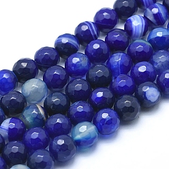 Средно-синий Природных бисера агат, окрашенные, граненые круглые, светло-синий, 8 мм, отверстие : 1 мм, около 48 шт / нитка, 14.1 дюйм (36 см)
