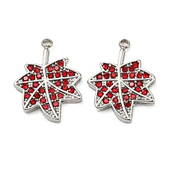 Нержавеющая Сталь Цвет 304 подвески из нержавеющей стали, с Siam горный хрусталь, лист прелести, цвет нержавеющей стали, 18x13.5x2 мм, отверстие : 1.6 мм