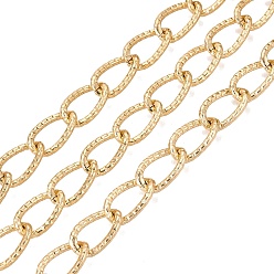 Golden Aluminium Teardrop Link Chains, Textured, Unwelded, with Spool, Golden, 14x8x1.5mm, about 65.62 Feet(20m)/Roll
