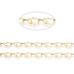 Real 18K Gold Plated Brass Handmade Link Chains, with Spool, for Craft Jewelry Making, Long-Lasting Plated, Unwelded, Heart, Real 18K Gold Plated, 6x12x0.5mm, about 32.8 Feet(10m)/roll