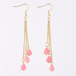 Golden Synthetic Coral Tassels Dangle Earrings, with 304 Stainless Steel Cable Chains & Earring Hooks, Golden, 89mm, Pin: 0.7mm
