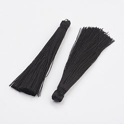 Black Nylon Tassel Big Pendants, Black, 65x5~6mm