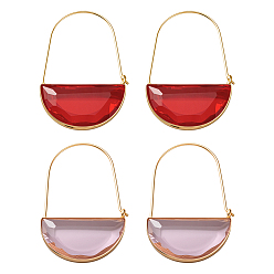 (52) Непрозрачная лаванда 2 пары 2 цветные латунные стеклянные серьги-кольца, полукруглый, разноцветные, 47x30.5x5.5 мм, 1 пара / цвет