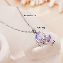 Сине-фиолетовый Ожерелья с подвеской в виде бабочки и луны из латуни и смолы для женщин, золотые, синий фиолетовый, 15.75 дюйм (40 см)