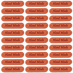 Темно-Оранжевый 50 шт этикетки из искусственной кожи, бирка с тиснением ручной работы, с отверстиями, для джинсов своими руками, , обуви, аксессуары для шляп, овал со словом ручной работы, темно-оранжевый, 45x12x1 мм, отверстие : 1.8 мм