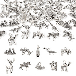 Mixed Shapes 50 шт. 10 стили подвески в виде животных из сплава в тибетском стиле, античное серебро, разнообразные, 9.5~27x7.5~25.5x3.5~7 мм, отверстие : 1.6~2.5 мм