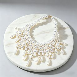 Blanc Colliers plastrons superposés en résine et verre, parfaits pour l'été et les femmes, inspirés de la plage., larme, or, blanc, 15.75 pouce (40 cm)