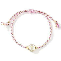 Pink Регулируемые браслеты ручной работы, плоские круглые, с крестообразным креплением, из смоляных бусин., Браслеты из полиэстеровой нити, сплетенные для женщин, розовые, 11.02 дюйм (28 см)