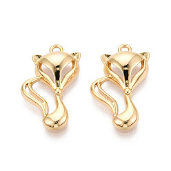 Настоящее золото 18K Латунные подвески, лиса, без никеля , реальный 18 k позолоченный, 22x14x4 мм, отверстие : 1.5 мм