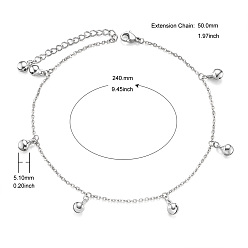 Platinum SHEGRACE Brass Charm Anklets, with Cable Chains, Small Bell, Platinum, 9-1/2 inch(24cm)