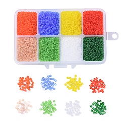 Mixed Color 12/0 Grade A Round Glass Seed Beads, Transparent Frosted Style, Mixed Color, 2x1.5mm, Hole: 0.8mm, 22g/color, 8colors, 176g/box