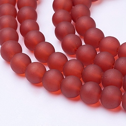 Tomato Transparent Glass Bead Strands, Frosted, Round, Tomato, 8mm, Hole: 1~1.6mm, about 99pcs/strand, 31.4 inch