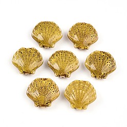 Светло-хаки Фарфоровые бусины ручной работы, фантазии античного стекла фарфора, формы раковины, светлый хаки, 25~27x27~29.5x10.5~12 мм, отверстие : 2 мм