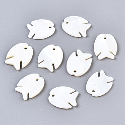 Freshwater Shell Natural Freshwater Shell Pendants, Fish, 17x14x2mm, Hole: 1.6mm