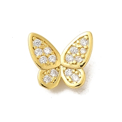 Настоящее золото 18K Бабочка стойка покрытие латунь микропаве кубический цирконий подвески шармы, без свинца и без кадмия, реальный 18 k позолоченный, 8.5x9.5x4 мм, отверстие : 2x4 мм